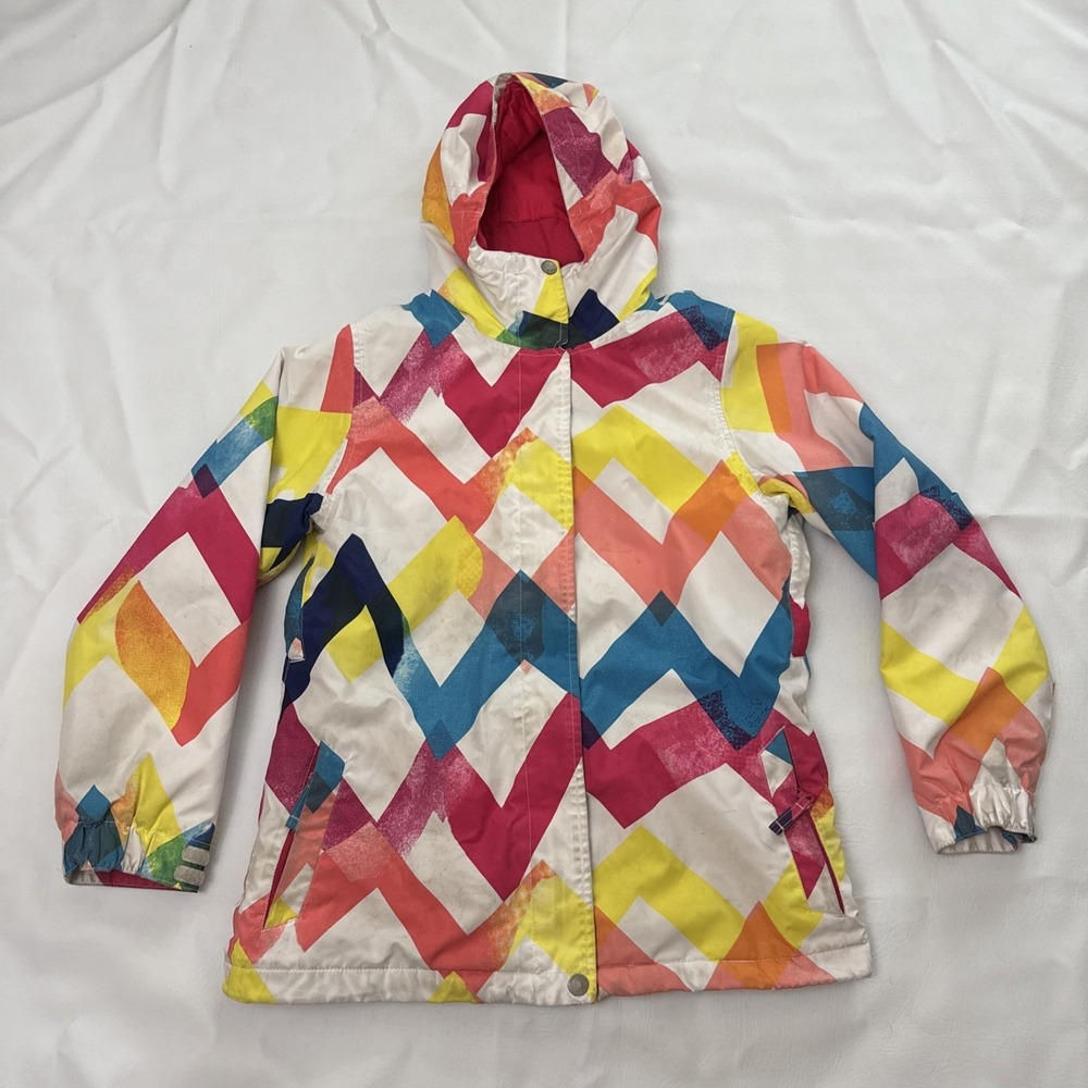 EMPYRE Zip Up Multicolor Rainbow Hooded Snowboard Jacket Women's M Chevron